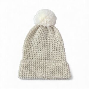 Style & Co Women's Faux-Fur Pom Pom Shimmer Beanie, Ivory, One Size